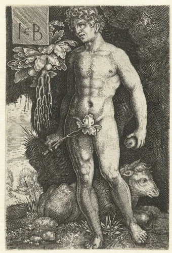 Adam met een appel by Unknown, print, 1524-1569