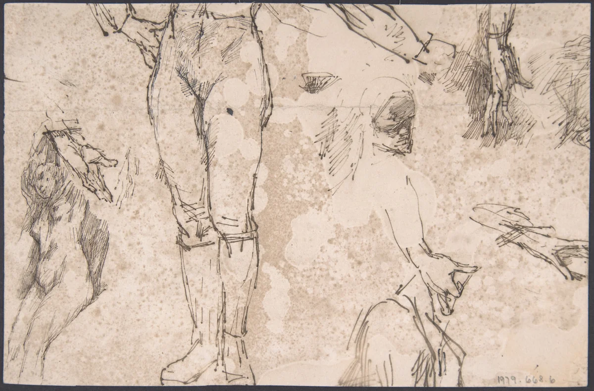 Studies of Female Nude, Hands, and Male Torso (recto); Landscape (verso) by Félicien Rops, drawing, 1833-1898