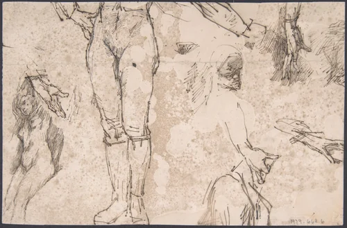 Studies of Female Nude, Hands, and Male Torso (recto); Landscape (verso) by Félicien Rops, drawing, 1833-1898