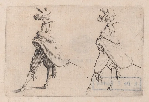 Le Gentilhomme au Manteau Posé sur la Hanche (The Gentleman with his Mantle on his Hip), from "Les Caprices" Series B, The Nancy Set by Jacques Callot, print, 1617-1620