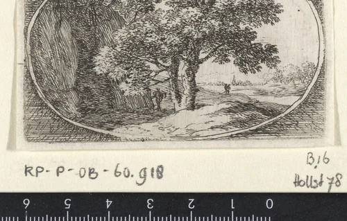 Landschap met een boom met dubbele stam by Herman van Swanevelt, print, 1650-1655