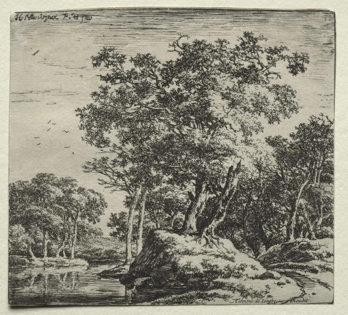 The Hill with the Two Large Trees by Herman Naiwincx, print, 1640-1651