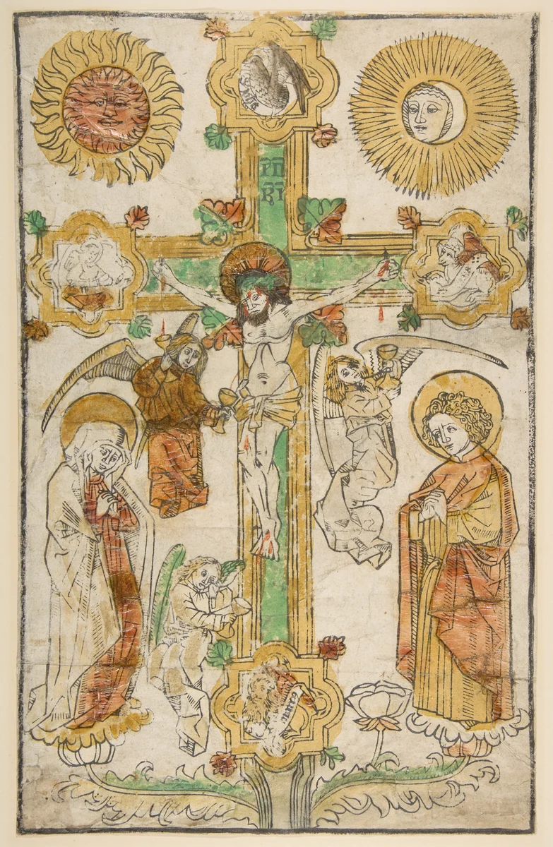 Christ on a Goldsmith's Cross by anonymous, print, 1400-1499