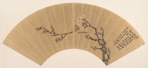 Plum Blossoms by Wen Zhi, painting, 1670