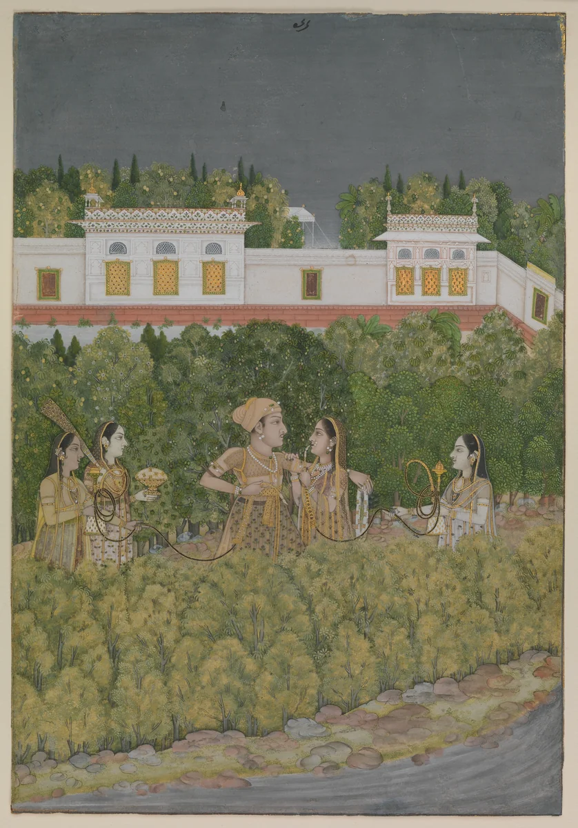 Prince and Ladies in a Garden by Nidha Mal, manuscript, 1725-1775