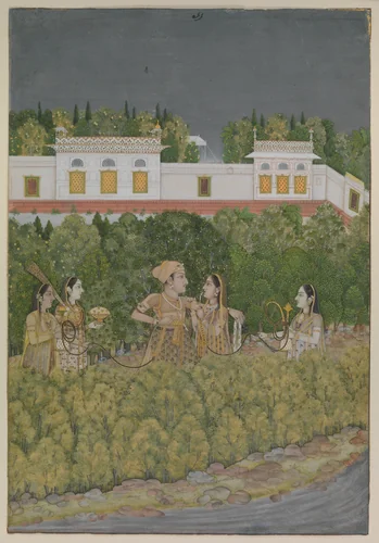 Prince and Ladies in a Garden by Nidha Mal, manuscript, 1725-1775