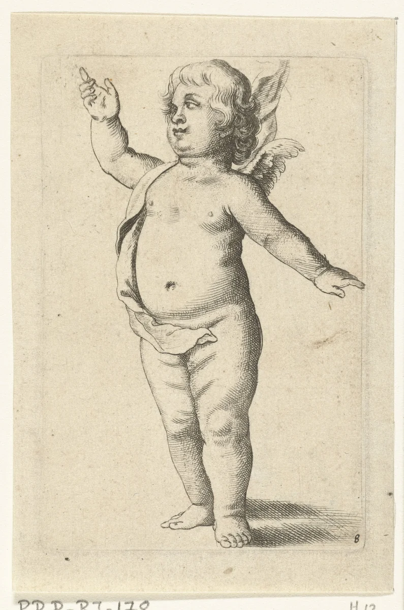 Staand engeltje by Pieter van Avont, print, 1630-1652
