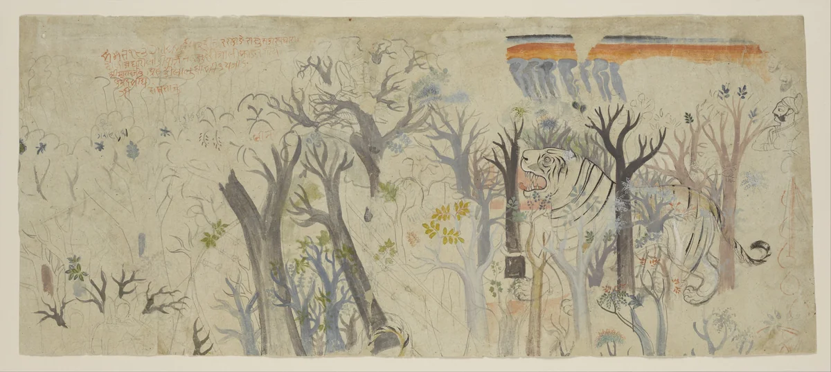 Study for a Tiger Hunt by Sheikh Taju, painting, 1780