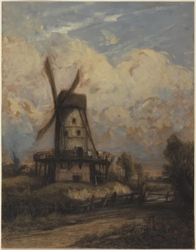 A Windmill against a Cloudy Sky by Constant Troyon, drawing, 1845-1850