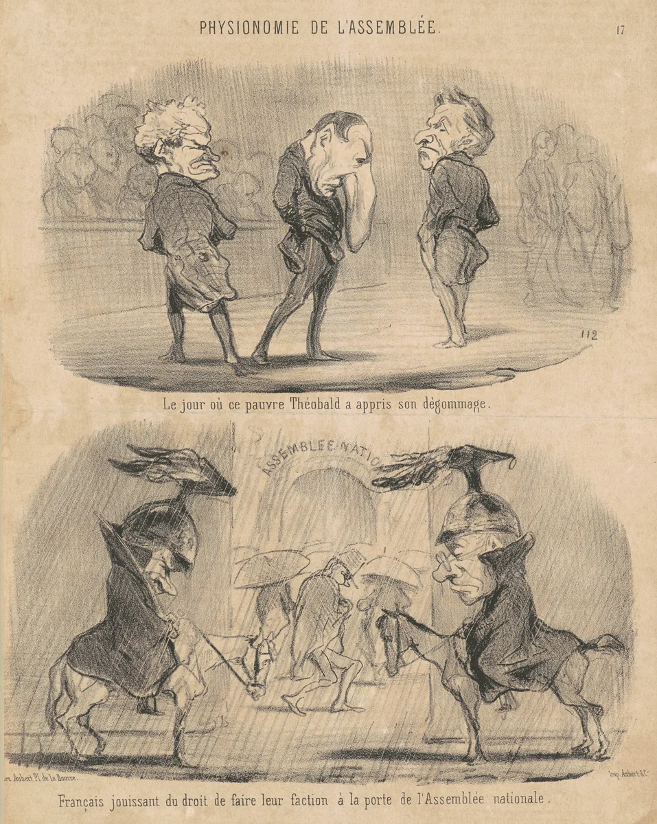 Le jour ou ... Théobald a appris son dégommage by Honoré Daumier, print, 1850