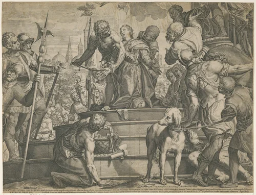 Het martelaarschap van de heilige Justina van Padua (onderste helft) by Unknown, print, 1582