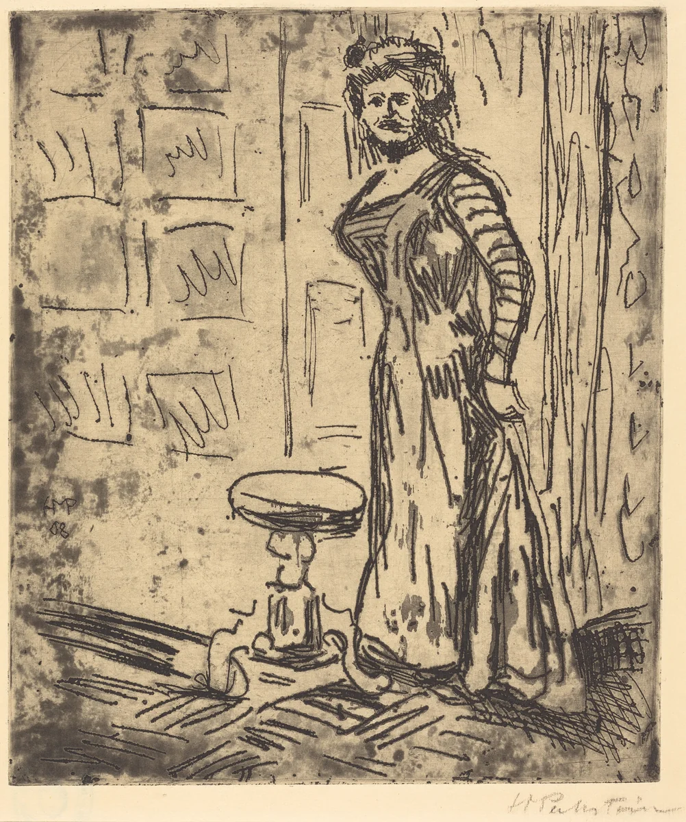 Woman Standing by a Door by Max Pechstein, print, 1908