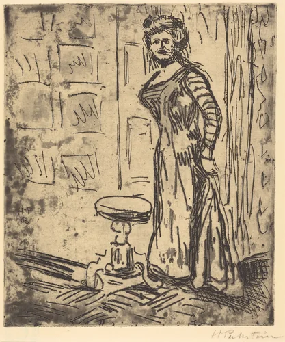 Woman Standing by a Door by Max Pechstein, print, 1908