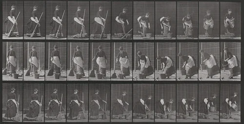 Plate Number 212. Dropping a broom and lifting a bucket of water by Eadweard Muybridge, photograph, 1887