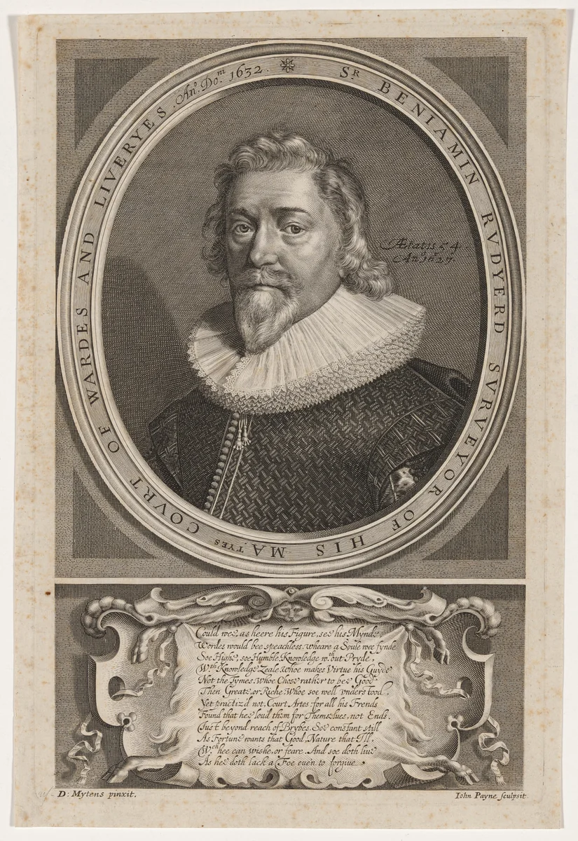 Sir Benjamin Rudyerd, Court of Wardes and Liveryes by John Payne; Daniel Mytens the Elder, print, 1632
