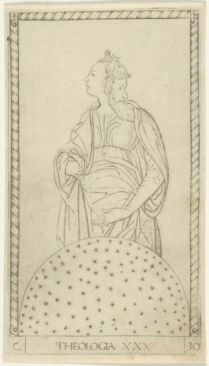 Theology, plate 30 from Arts and Sciences by Master of the E-Series Tarocchi, print, 1460-1470