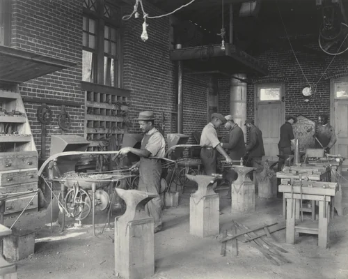 Trade School. A black-smith shop by Frances Benjamin Johnston, photograph, 1899
