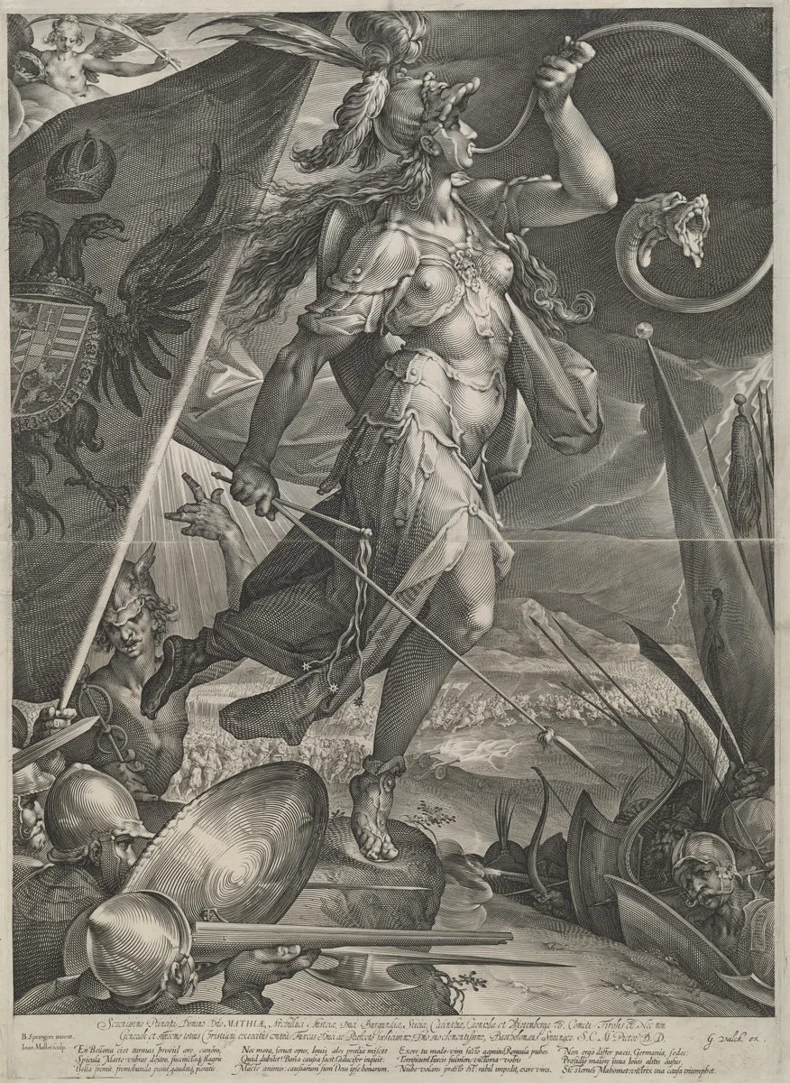 Bellona Leading the Imperial Armies Against the Turks by Jan Muller, print, 1600