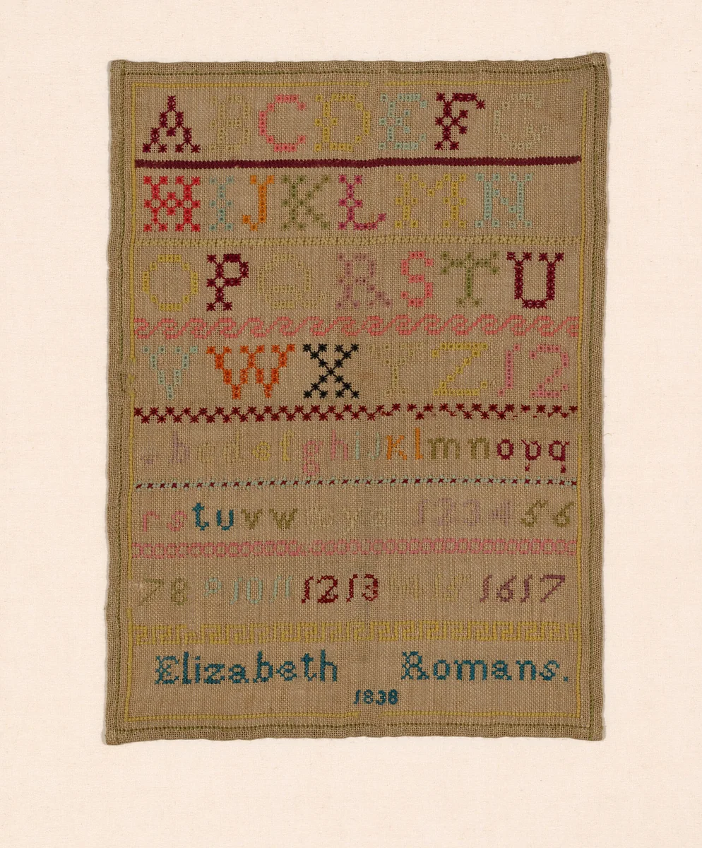 Sampler by Elizabeth Clarke, textile, 1838