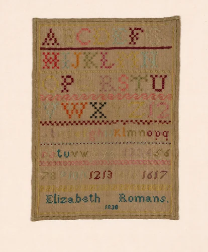 Sampler by Elizabeth Clarke, textile, 1838