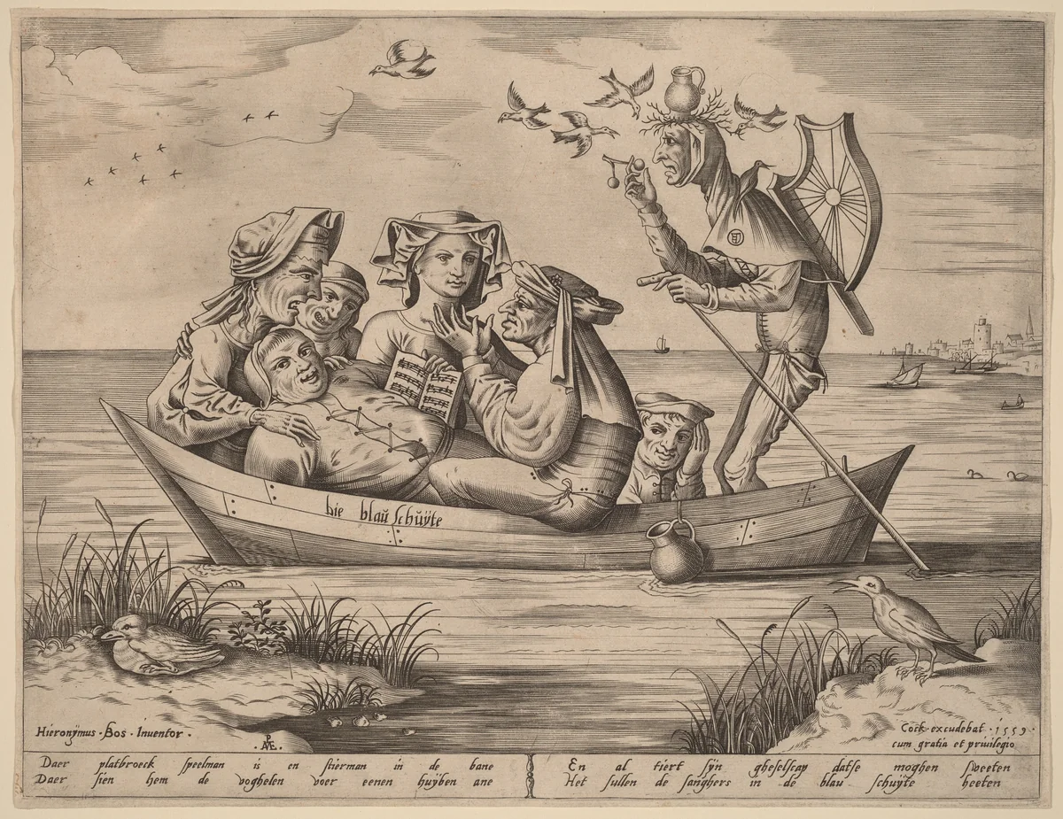 Die Blau Schuyte (The Blue Boat) by Pieter van der Heyden; Hieronymus Bosch; Hieronymus Cock, print, 1559
