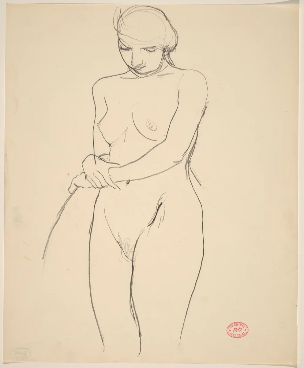 Untitled [standing female nude with hand on chair back] by Richard Diebenkorn, drawing, 1955-1967