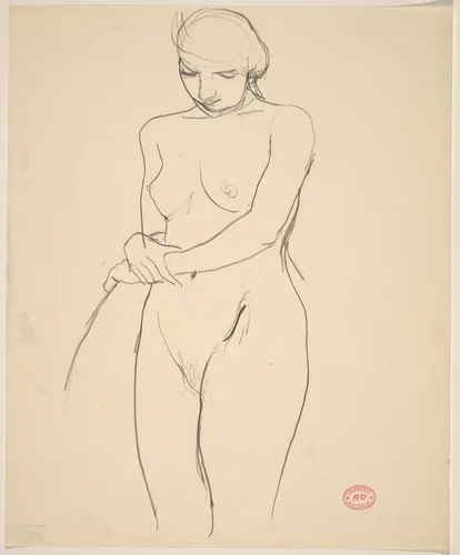 Untitled [standing female nude with hand on chair back] by Richard Diebenkorn, drawing, 1955-1967