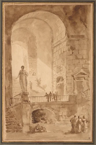 Vaulted Staircase by Hubert Robert, drawing, 1765-1784