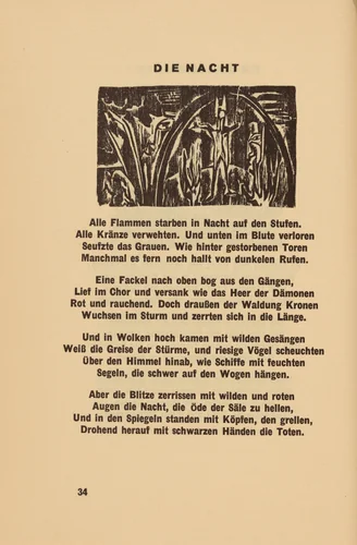 Die Nacht (The Night) (headpiece, page 34) from Georg Heym: Umbra Vitae (Georg Heym: The Shadow of Life) by Ernst Ludwig Kirchner, volume, 1924