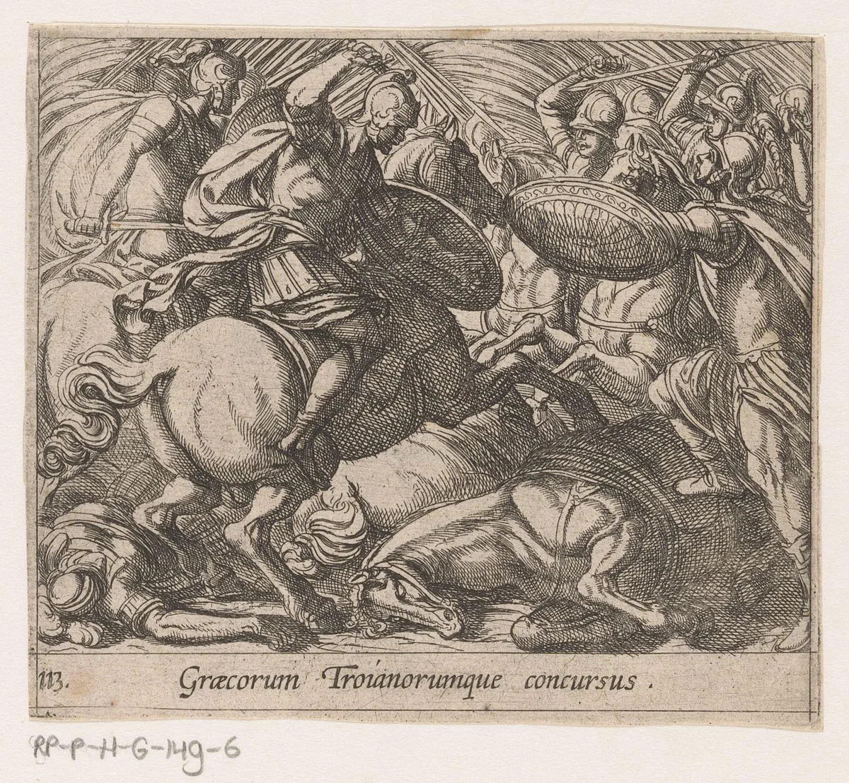Grieken in gevecht met Trojanen by Antonio Tempesta, print, 1606-1638