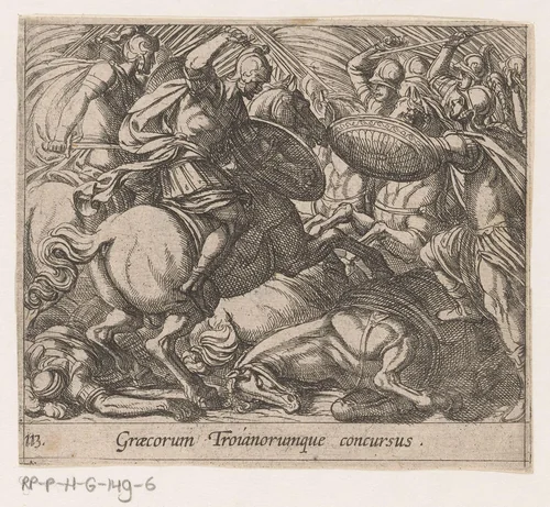 Grieken in gevecht met Trojanen by Antonio Tempesta, print, 1606-1638