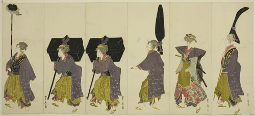 Parody of a daimyo procession by Utagawa Toyohiro (歌川豊広), print, 1800-1812