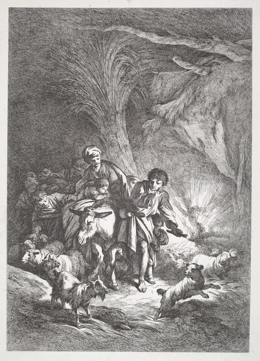 The Flight into Egypt by Jean-Baptiste Hüet, print, 1798