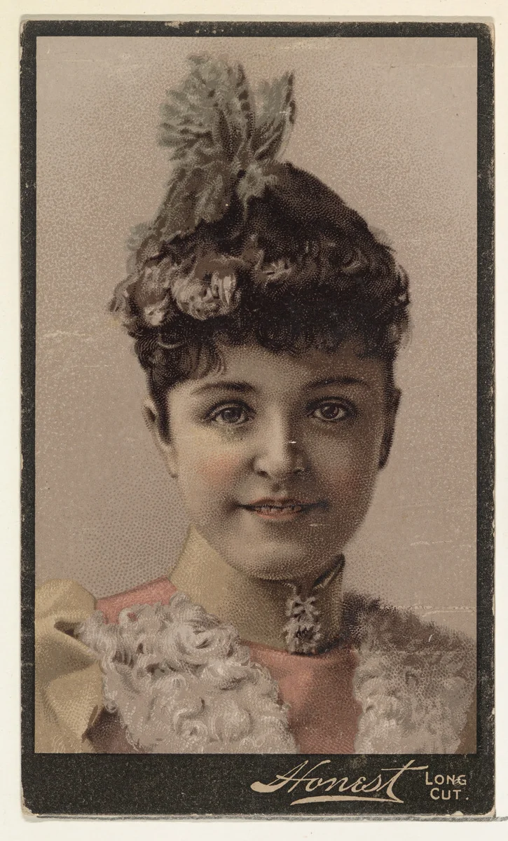 Actress wearing ornate headpiece, from Stars of the Stage, Third Series (N131) issued by Duke Sons & Co. to promote Honest Long Cut Tobacco by W. Duke, Sons & Co., print, 1891-1892