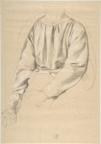 Study of a Draped Torso by Romain Cazes, drawing, 1828-1881