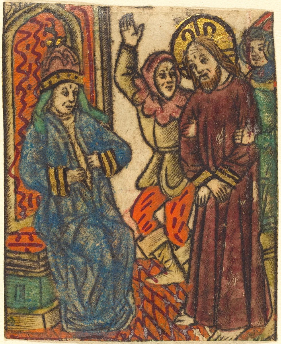 Christ before Caiaphas by Master of the Dutuit Mount of Olives, print, 1390-1510
