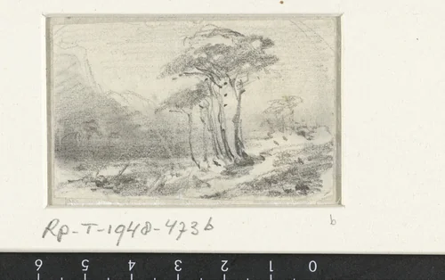 Landschap met bomengroep by Maxime François Antoine Lalanne, drawing, 1837-1886