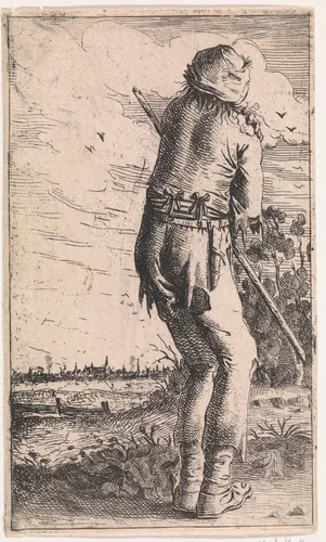 Man krabt aan zijn schouder by Aert van Waes, print, 1639-1684