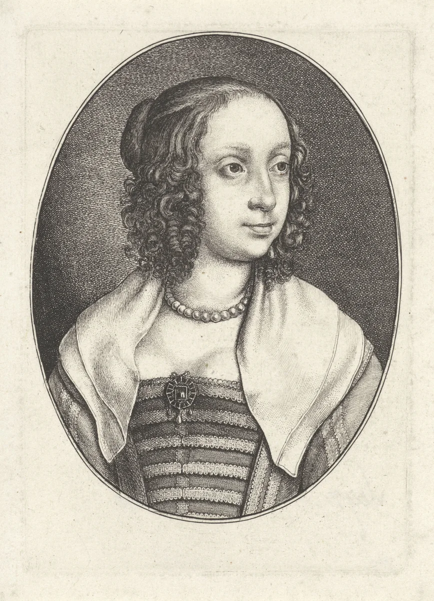 Portret van Catharina Howard, koningin van Engeland by Wenceslaus Hollar, print, 1646-1648