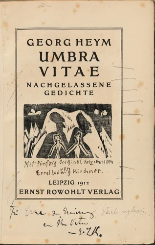 Titelvignette (title vignette) from mock-up of Georg Heym: Umbra Vitae (Georg Heym: Shadow of Life) by Ernst Ludwig Kirchner, volume, 1912-1922