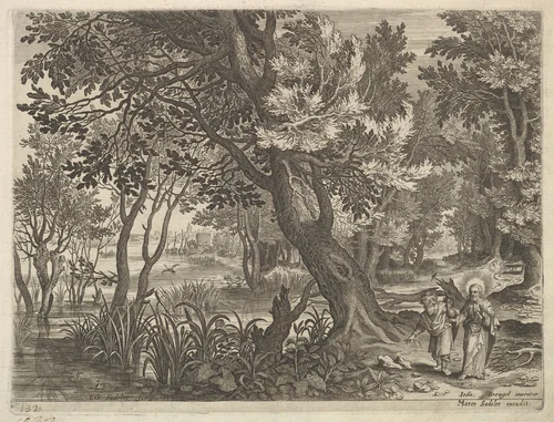 River View with Christ Tempted by the Devil by Aegidius Sadeler II, print, 1568-1629