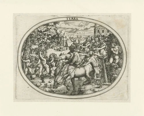 Triomftocht van Bacchus en Silenus: het element aarde by Abraham van den Hecken, print, 1620-1655