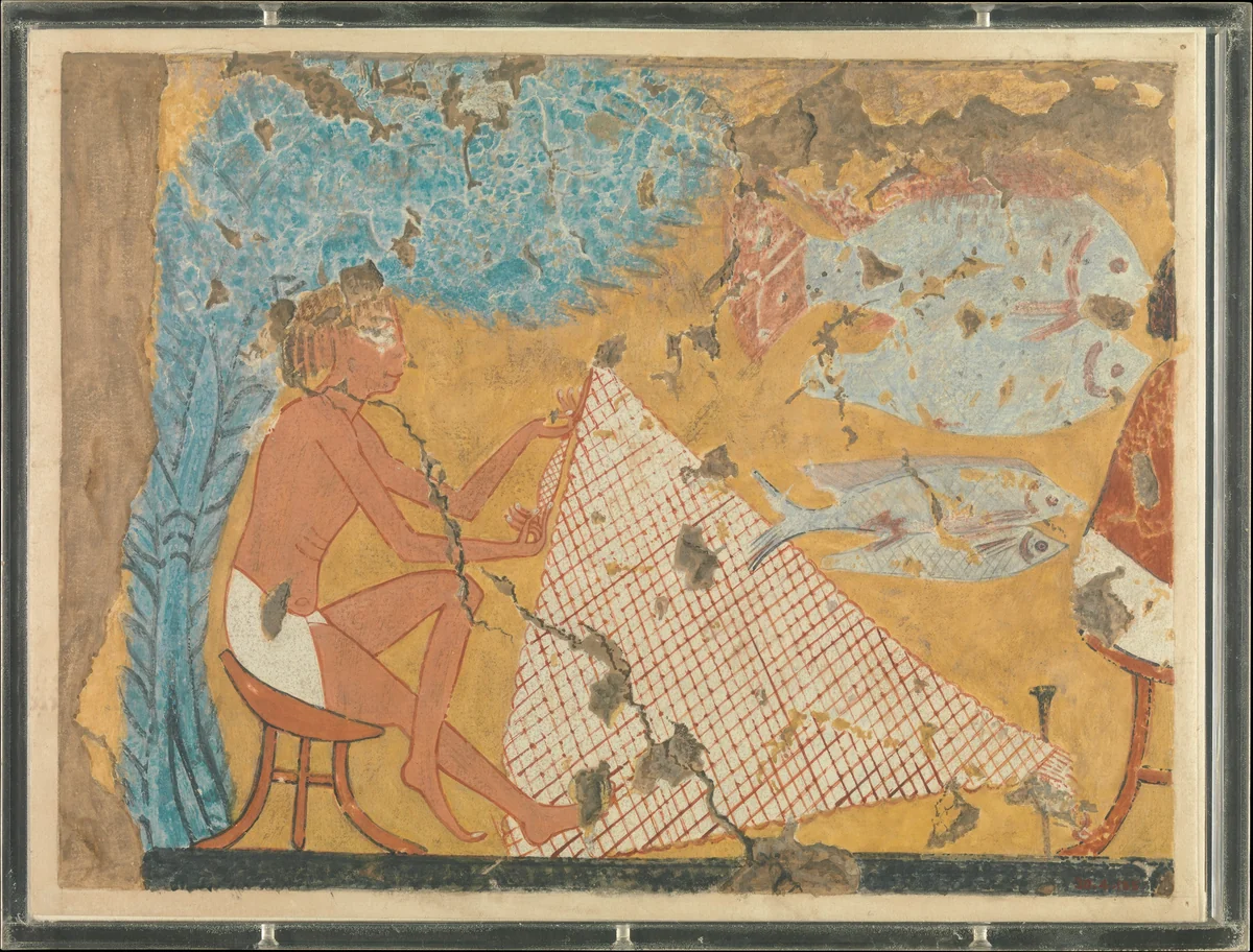 Man Making a Net, Tomb of Ipuy by Norman de Garis Davies, artwork, -1295--1213