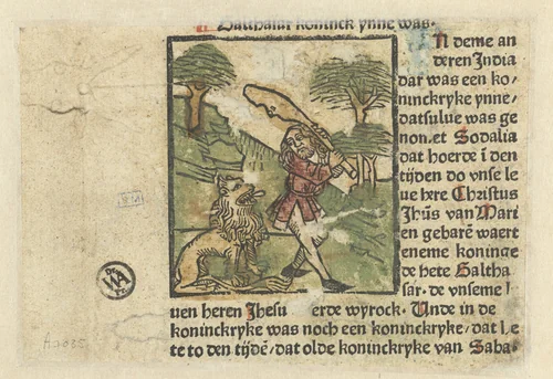 Hercules en de Nemeïsche leeuw by anonymous, print, 1470-1490