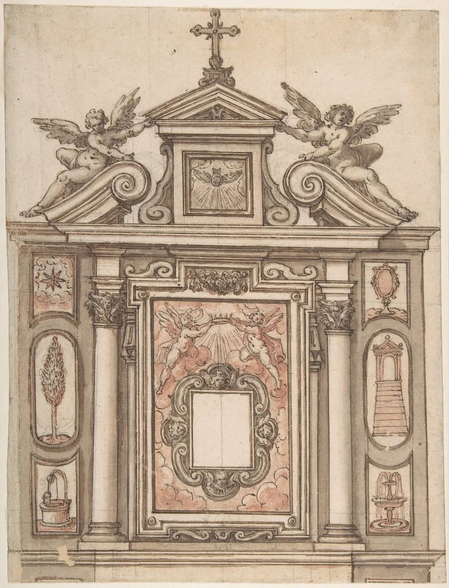 Design for a Tomb, with Ducal Crown at the Center by anonymous, drawing, 1700-1800