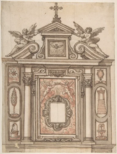 Design for a Tomb, with Ducal Crown at the Center by anonymous, drawing, 1700-1800