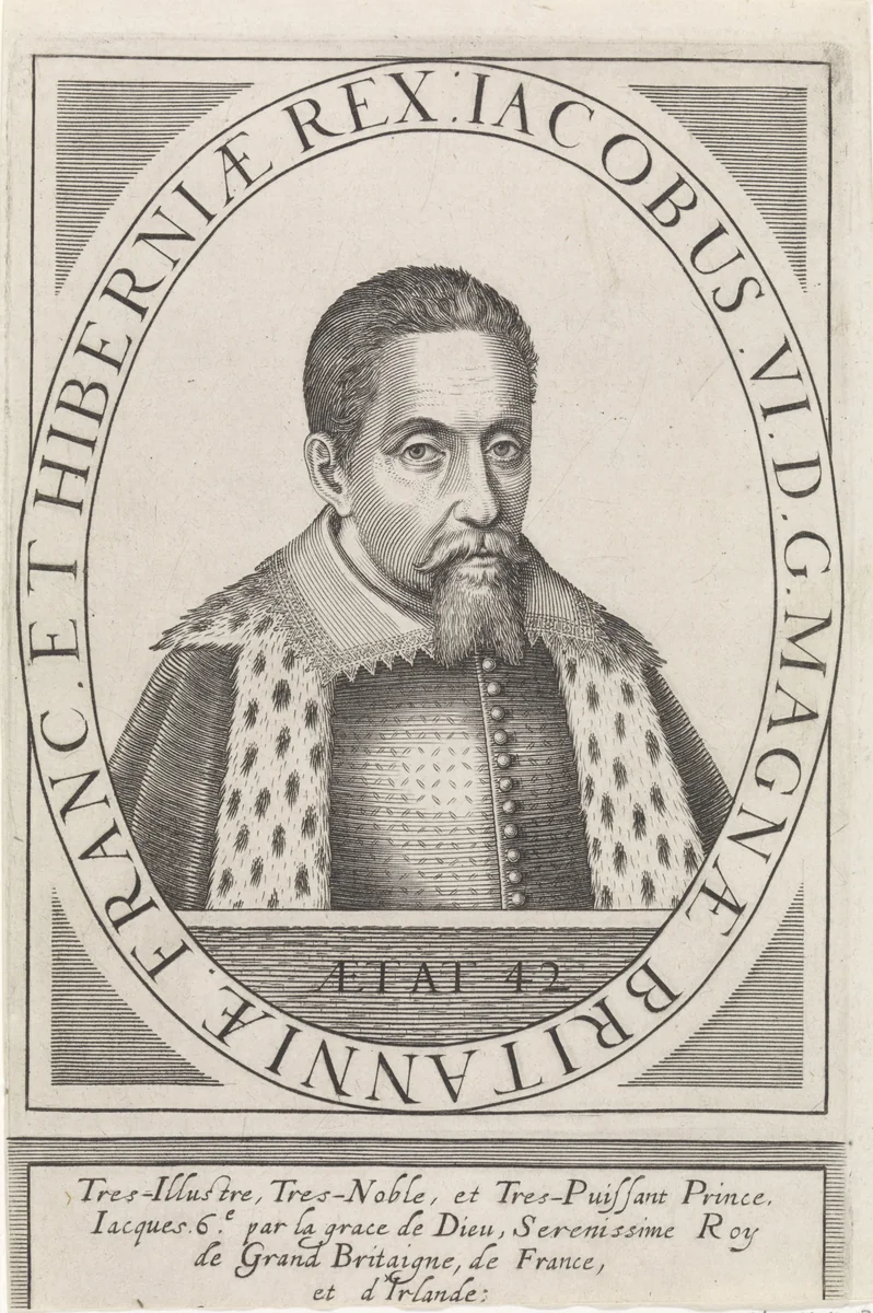 Portret van Jacobus I, koning van Engeland by Hendrick Hondius, print, 1608