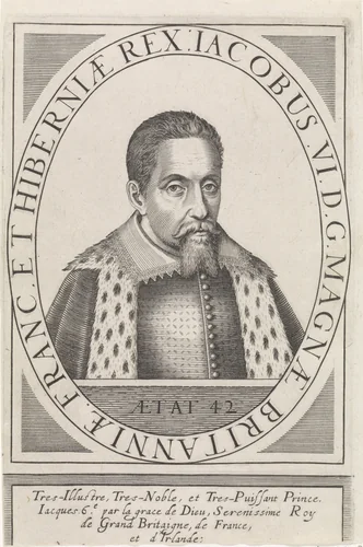 Portret van Jacobus I, koning van Engeland by Hendrick Hondius, print, 1608