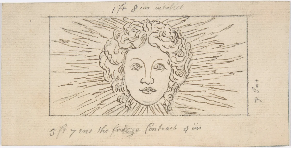 Head of Apollo in Glory by anonymous, drawing, 1780-1820