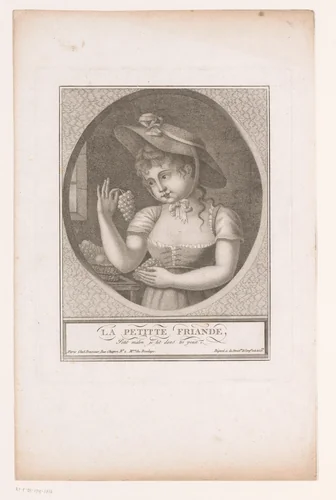 Meisje met druiventrossen by anonymous, print, 1700-1799